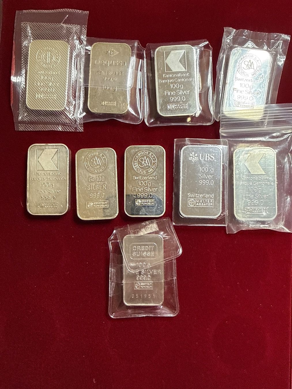 Metalli preziosi: 10 x 100 Gramm Silberbarren – Usato da Derendingen venduto da iven70