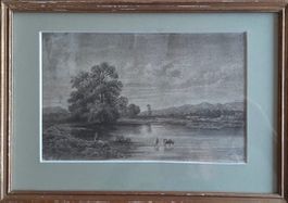 Dessin d'Alexandre Calame  Paysage - Cachet vente Signature