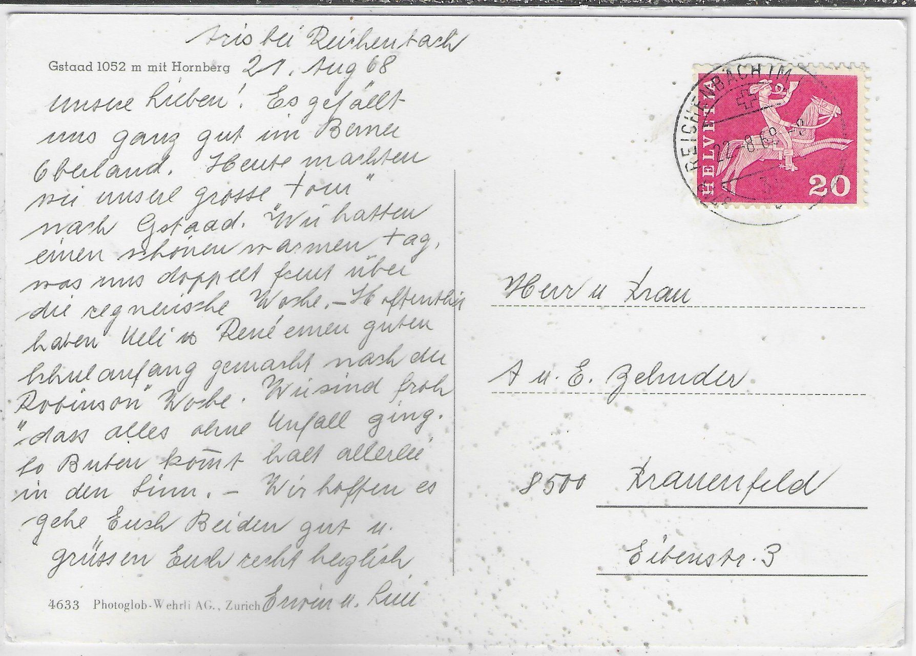 Cartoline postali: Gstaad mit Hornberg – Usato da Ettingen venduto da Kartenplanet 1