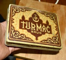ANTIKE BLECHDOSE Turmac BRUN schmal