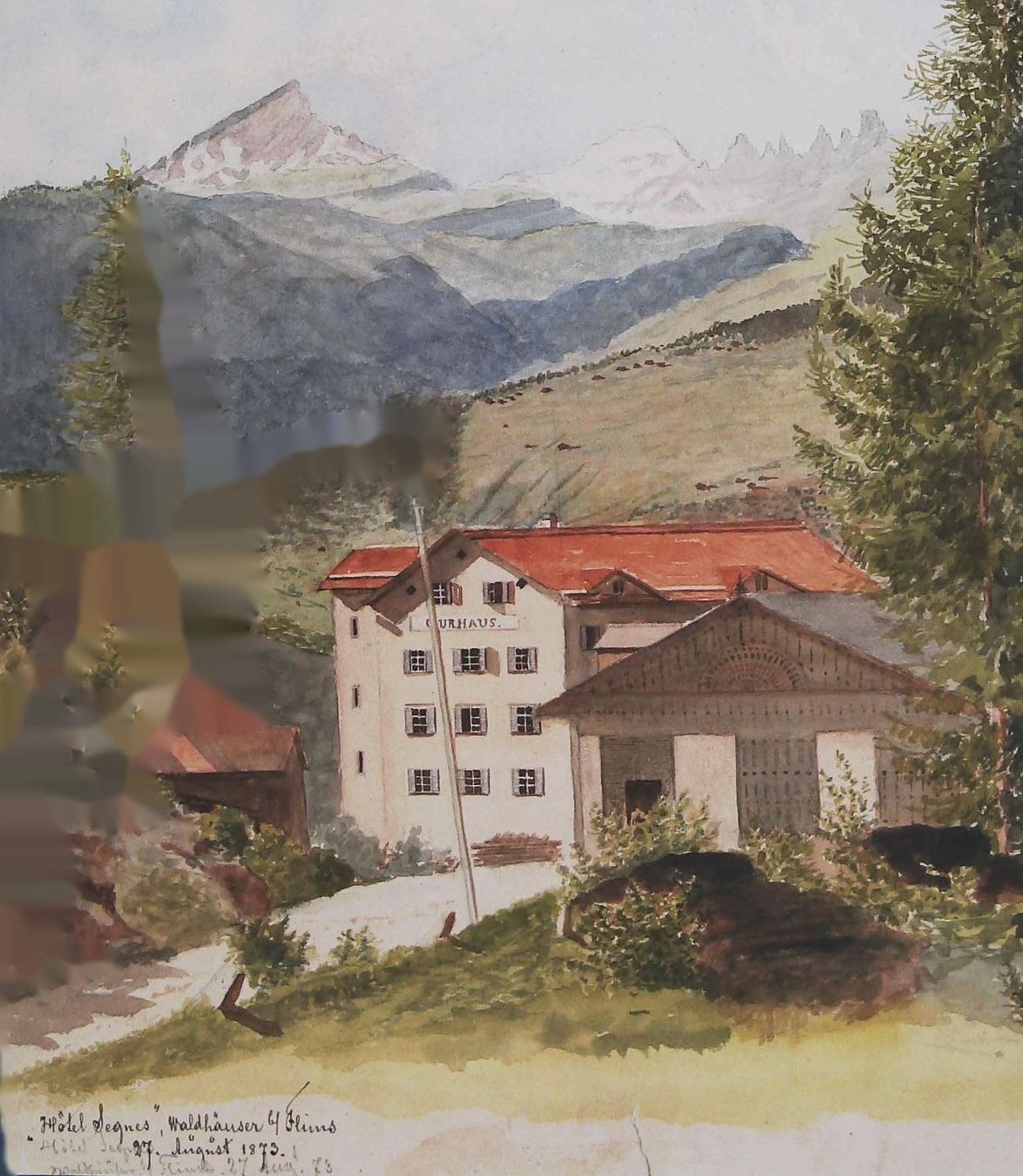 Incisioni: Flims Hotel Segnes Aquarell 1873 – Usato da Rafz venduto da Helvet32 1