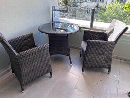 Gartentisch mit 2 Stühlen, Rattansitzgruppe, Balkonmöbel