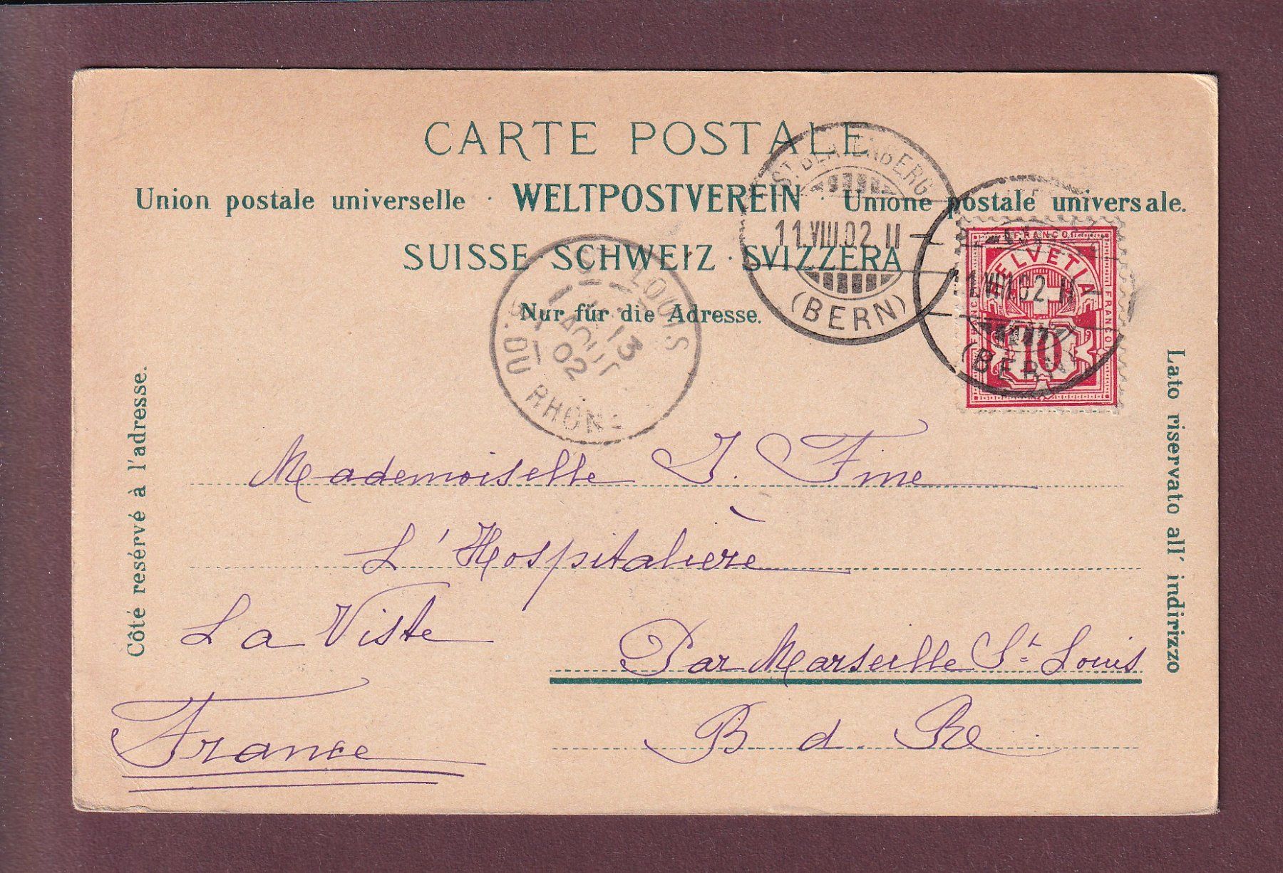 Cartoline postali: THUN - Die Aare Insel - 1902 – Usato da Pully venduto da nicecards 1