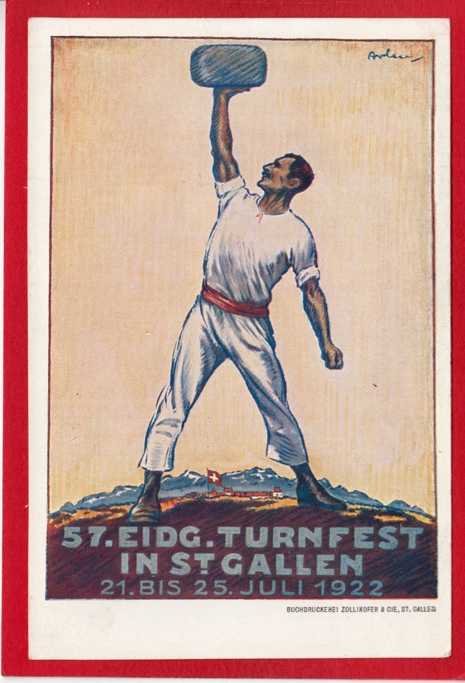 Cartoline postali: AK TURNFEST ST. GALLEN, STEINSTOSSER – Usato da Grüningen venduto da Kartensammler