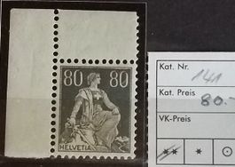 W) 141, Sitzende Helvetia postfrisch Kt. 80.-