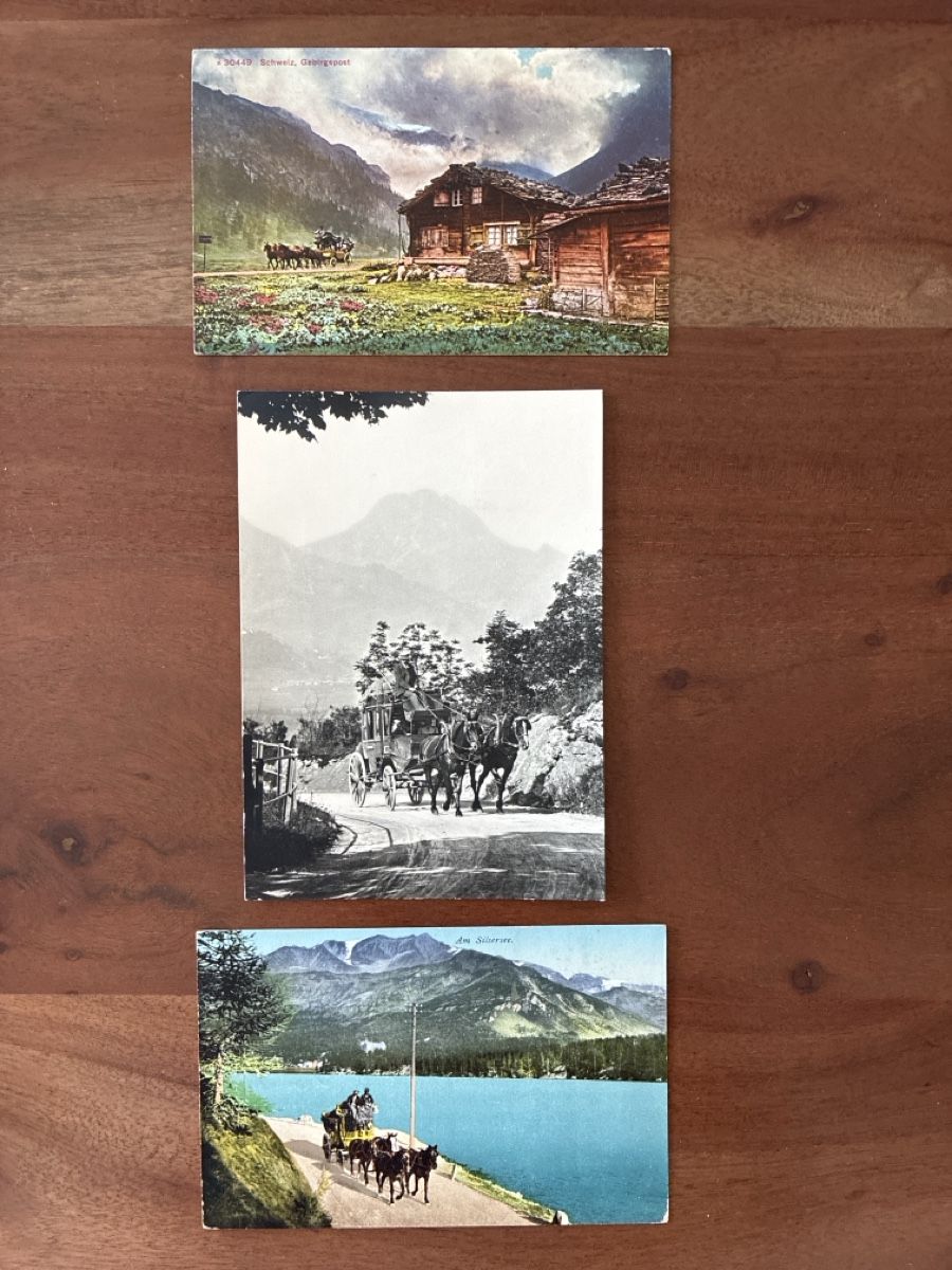 Ansichtskarten: 10 Ansichtskarten von der Schweizerischen Gebirgspost  – Gebraucht aus Oftringen von Cla.vD.74 4