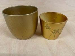 2 Cache-Pot goldfarbig, Keramik