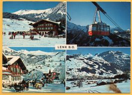 4-Bild-AK LENK B.O. Luftseilbahn, Skilift, Pferde-Schlitten