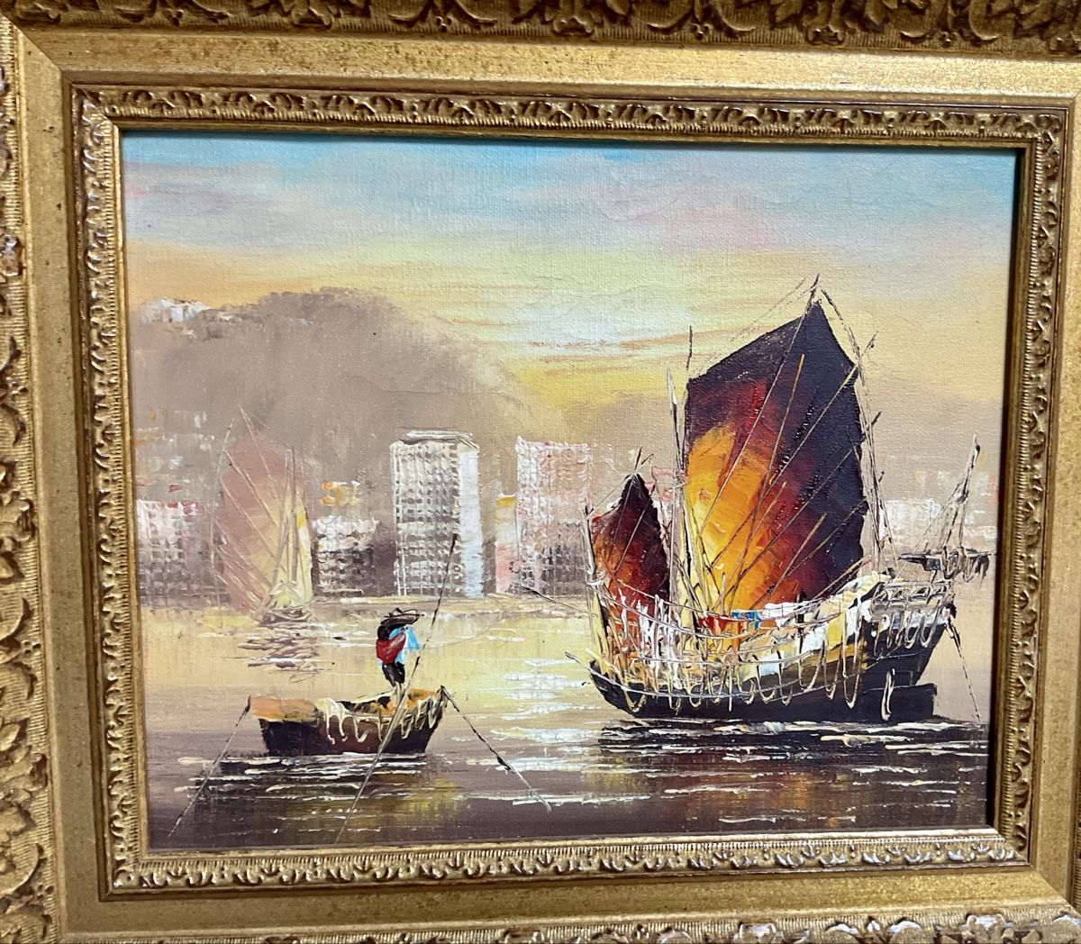 Gemälde: Ölgemälde mit Goldrahmen, Asiatische Boote – Gebraucht aus Endingen von nathan05 1