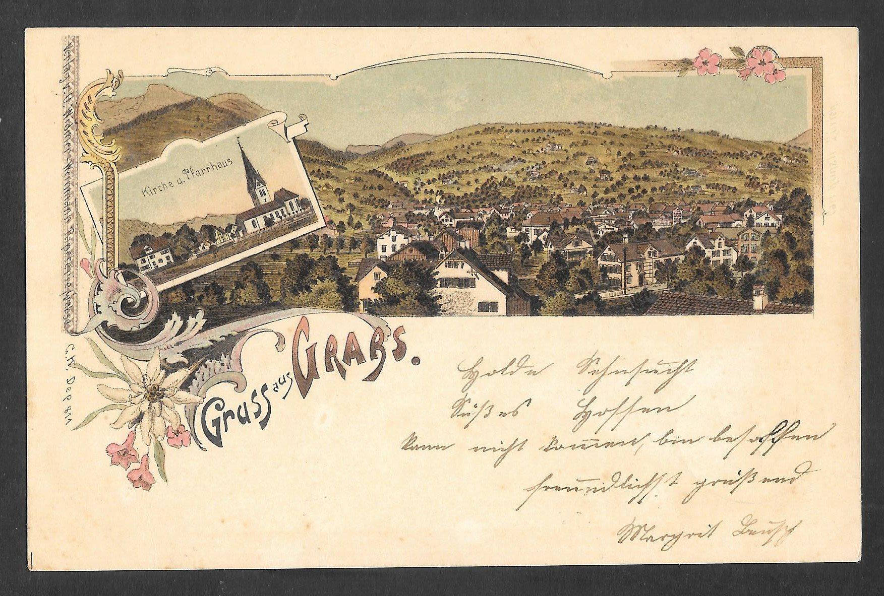 Cartes postales: Grabs farbige Lithografie zwei Bilder – D'occasion à Olten par clotaldi