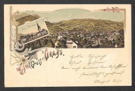 Grabs farbige Lithografie zwei Bilder