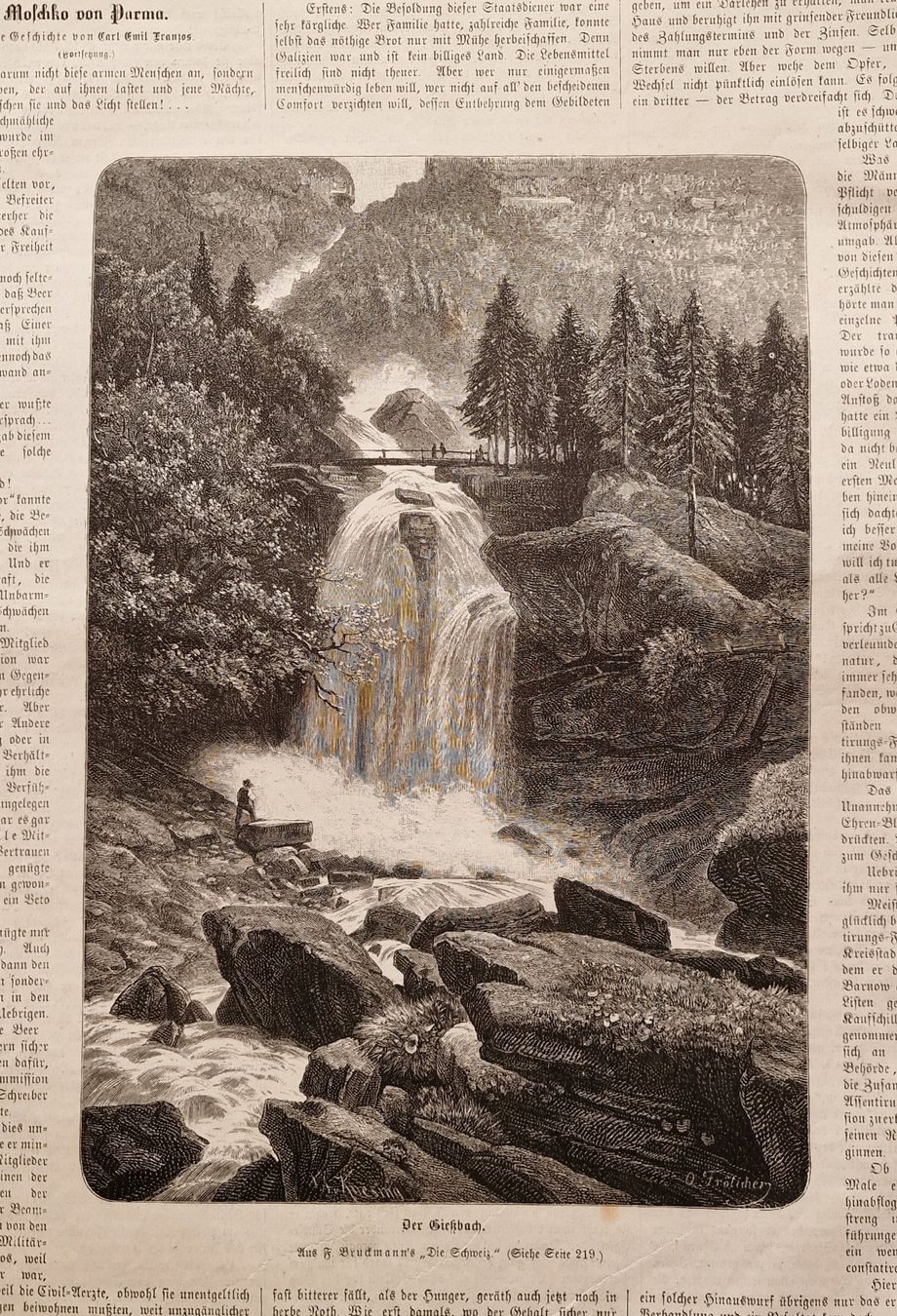 Incisioni: Giessbachfall  -  Brienz  -  Berner Oberland   -   1876 – Usato da Röthenbach i. E. venduto da Heureka5