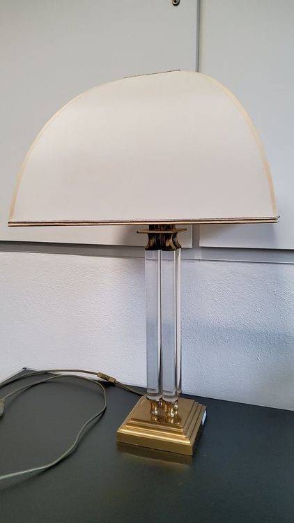 Lampe vintage chrome et plexiglas couleur ambre design Raak circa 70
