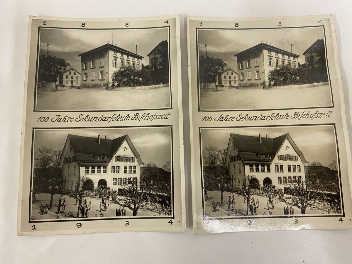 Cartoline postali: Zwei Ansichtskarten 100 Jahre Sekundarschule Bischofszell – Usato da Dietikon venduto da brocki-eyra