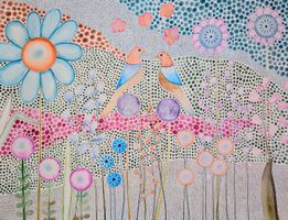 Original Aquarell "two little birds ll" Bild Vögel Blumen