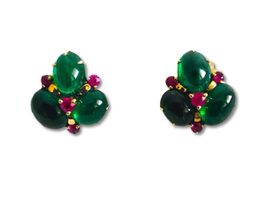 Smaragd und Rubin Ohrstecker, 18K Gold