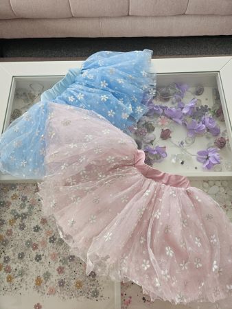 Tüllröcke Set Kinder blau rosa mit Blumen
