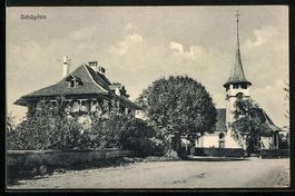 AK Schüpfen, Strassenpartie mit Kirche