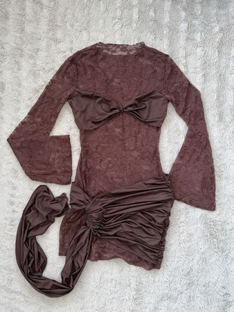 Brown Lace Dress with Attached Pieces Size S