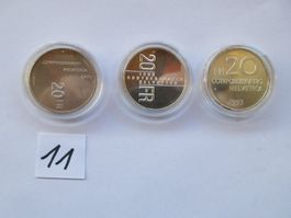 3 Silber 20 Fr. Münzen / CONFOEDERATIO HELVETICA