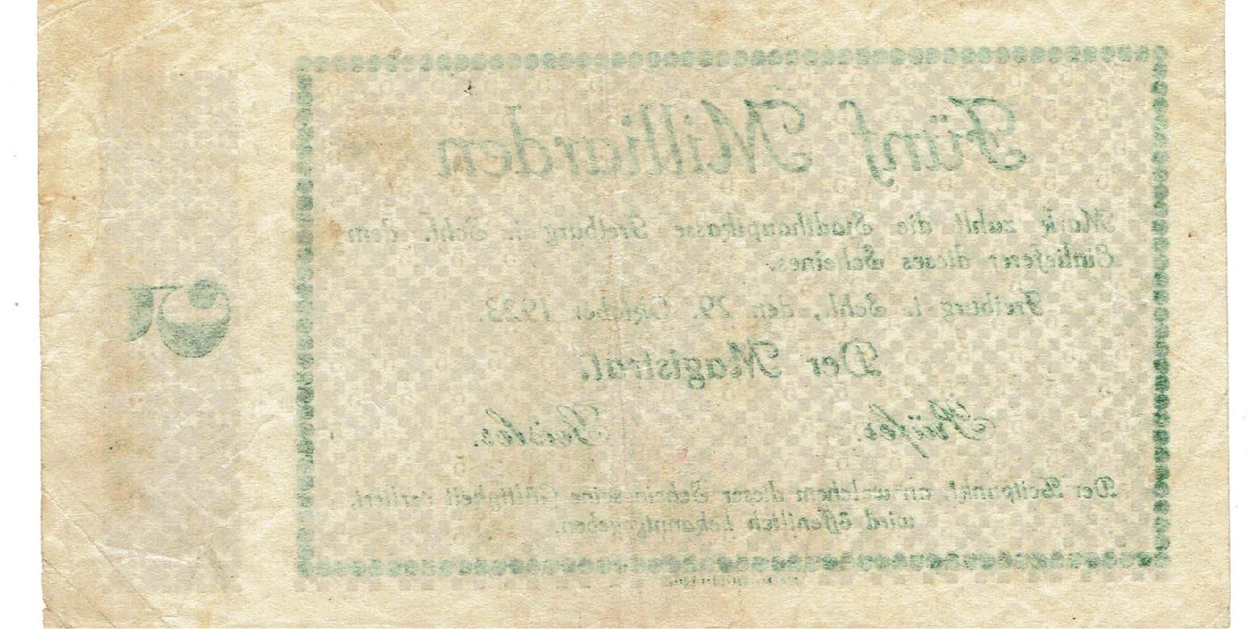 Banknoten: Freiburg 5 Mrd.Mark 29.10.1923 VZ-VZ+ – Gebraucht aus Steffisburg von ber_8htf 1