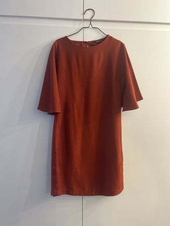 Mango Terracotta Flutter Sleeve Dress - Size S 