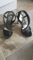 Elegante schwarze Sandalen mit Schmucksteinen, Grösse 36 
