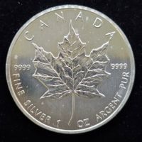 1 Unze Silber Kanada Maple Leaf 5$, 999/1000 Silber, 1990