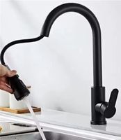 Robinet d'évier de cuisine noir en acier inoxydable