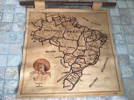 Original Brasilien Karte, Wandbild, Echtleder, handgefertigt