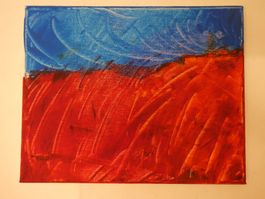 Abstraktes Acrylbild blau / rot 30 x 24 cm