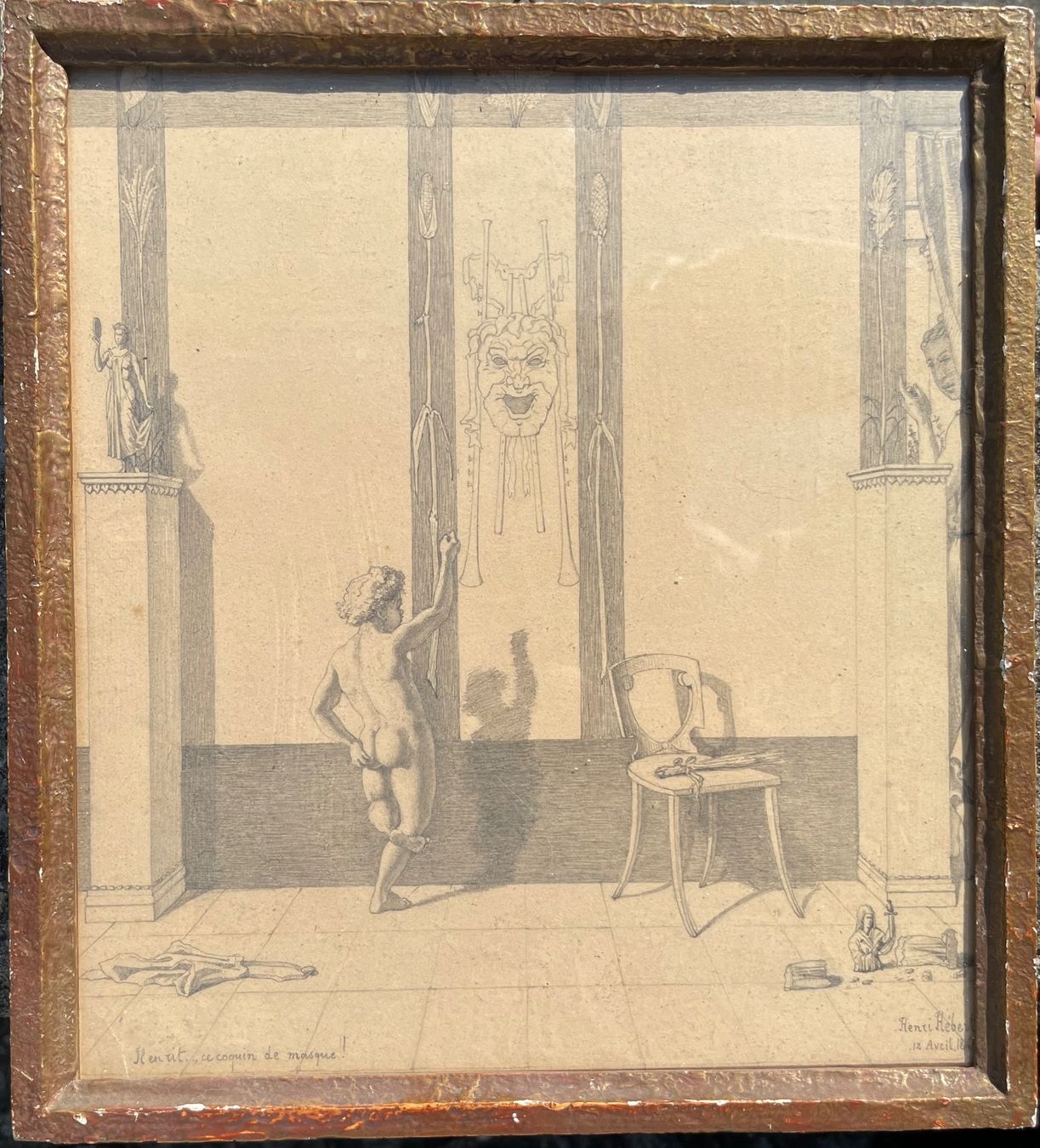 Dipinti: Henri Hébert dessin ce masque 1868 – Usato da Biel/Bienne venduto da Galaq