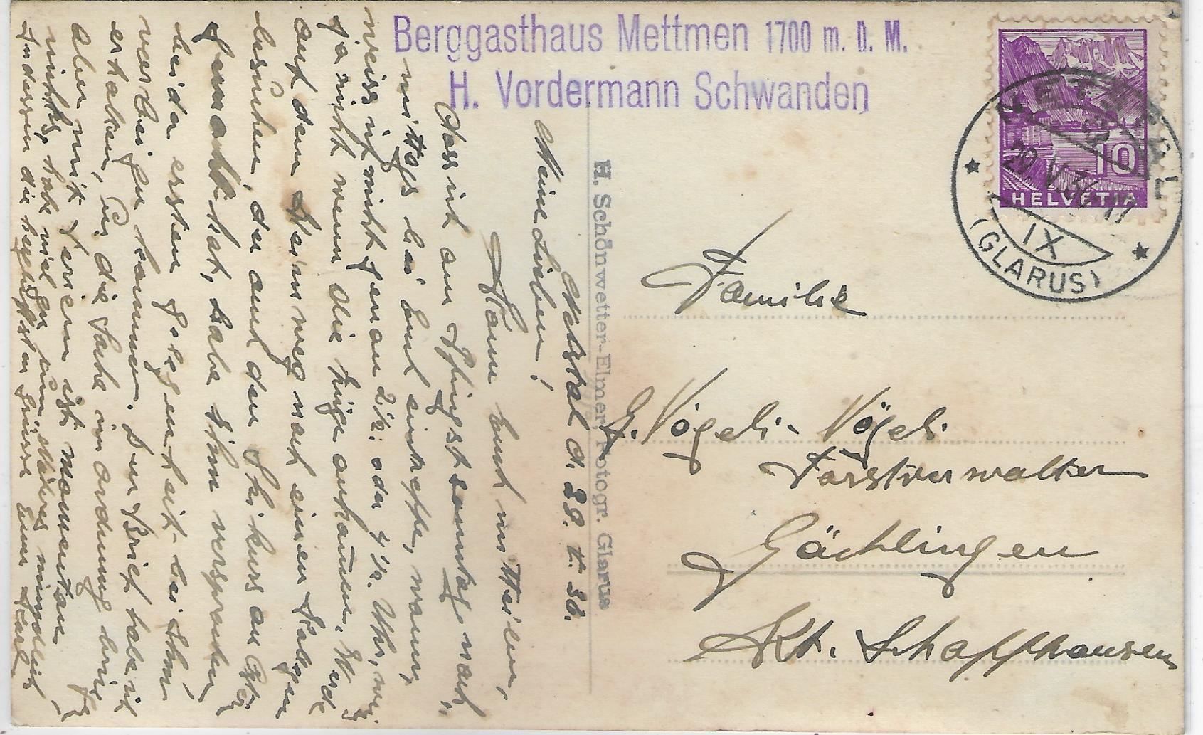 Cartoline postali: Berggasthaus Mettmen - Schwanden – Usato da Ettingen venduto da Kartenplanet 1