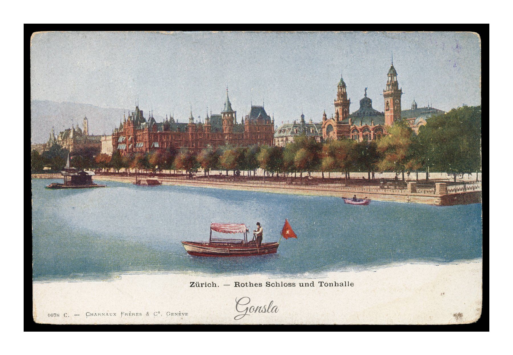 Cartoline postali: ZÜRICH - 1900 "Rothe Schloss und Tonhalle" – Usato da Onex venduto da gonsla01