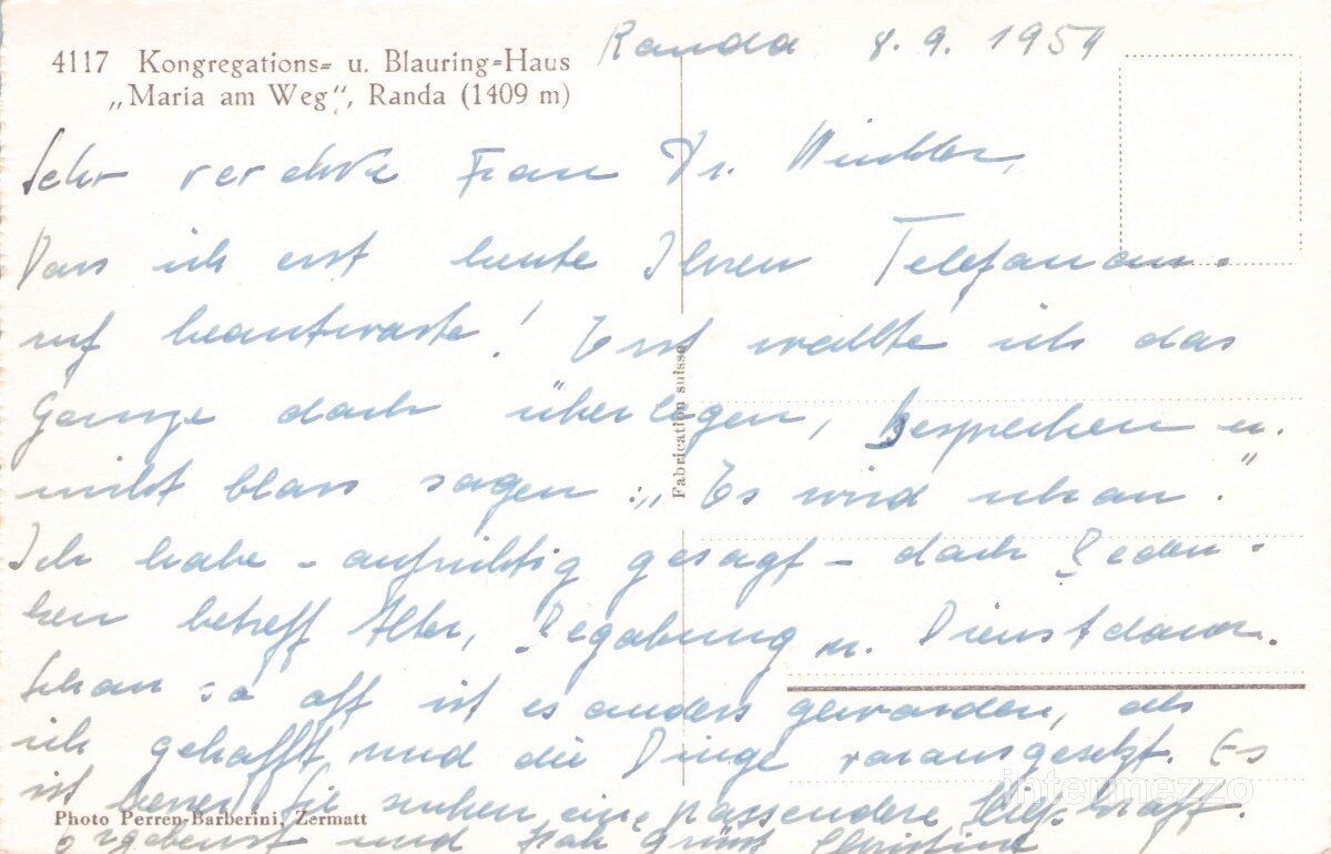 Cartoline postali: Randa VS // 1954 Haus Maria am Weg – Usato da Basel venduto da intermezzo12 1