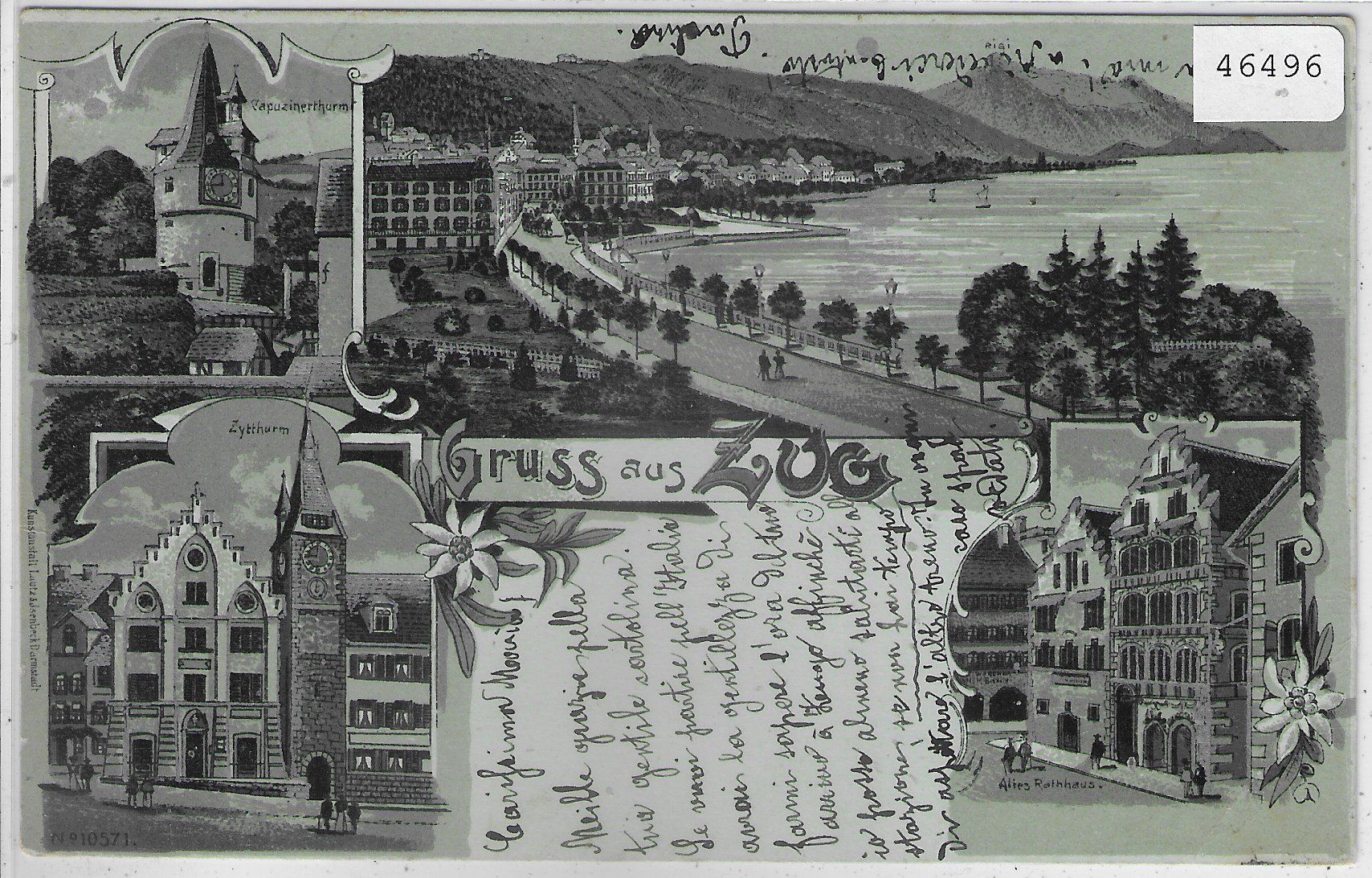 Ansichtskarten: Gruss aus Zug - Nacht-Litho – Defekt aus Ettingen von Kartenplanet