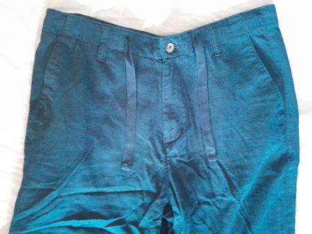 pantalon lin bleu taille 32