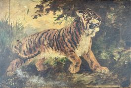 Original Ölgemälde „Tiger“ (1884) – Signiert H. Faber