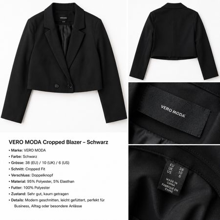 VERO MODA Cropped Blazer Schwarz – Gr. 38