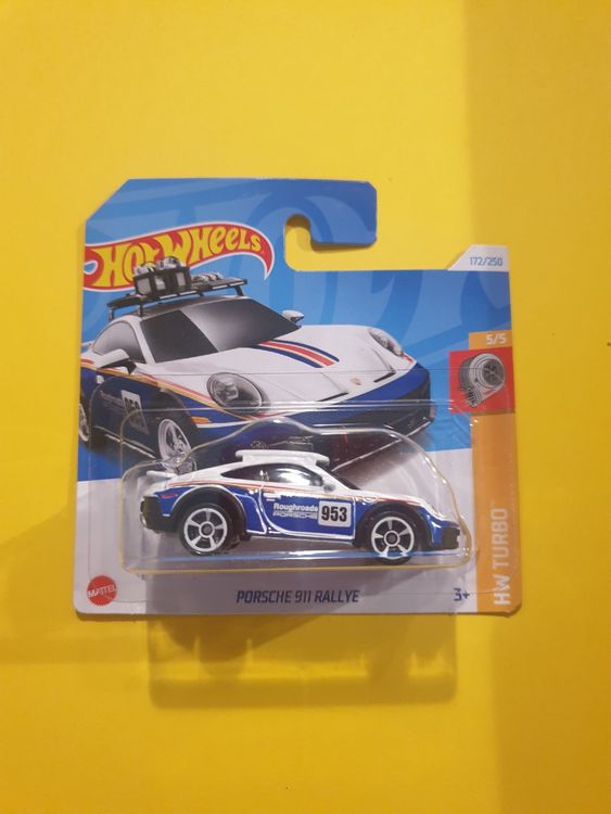 Hot Wheels Porsche 911 Rallye, Serie HW Turbo 5/5, Colore Bianco/Blu, Modello 172/250, Pressofusione