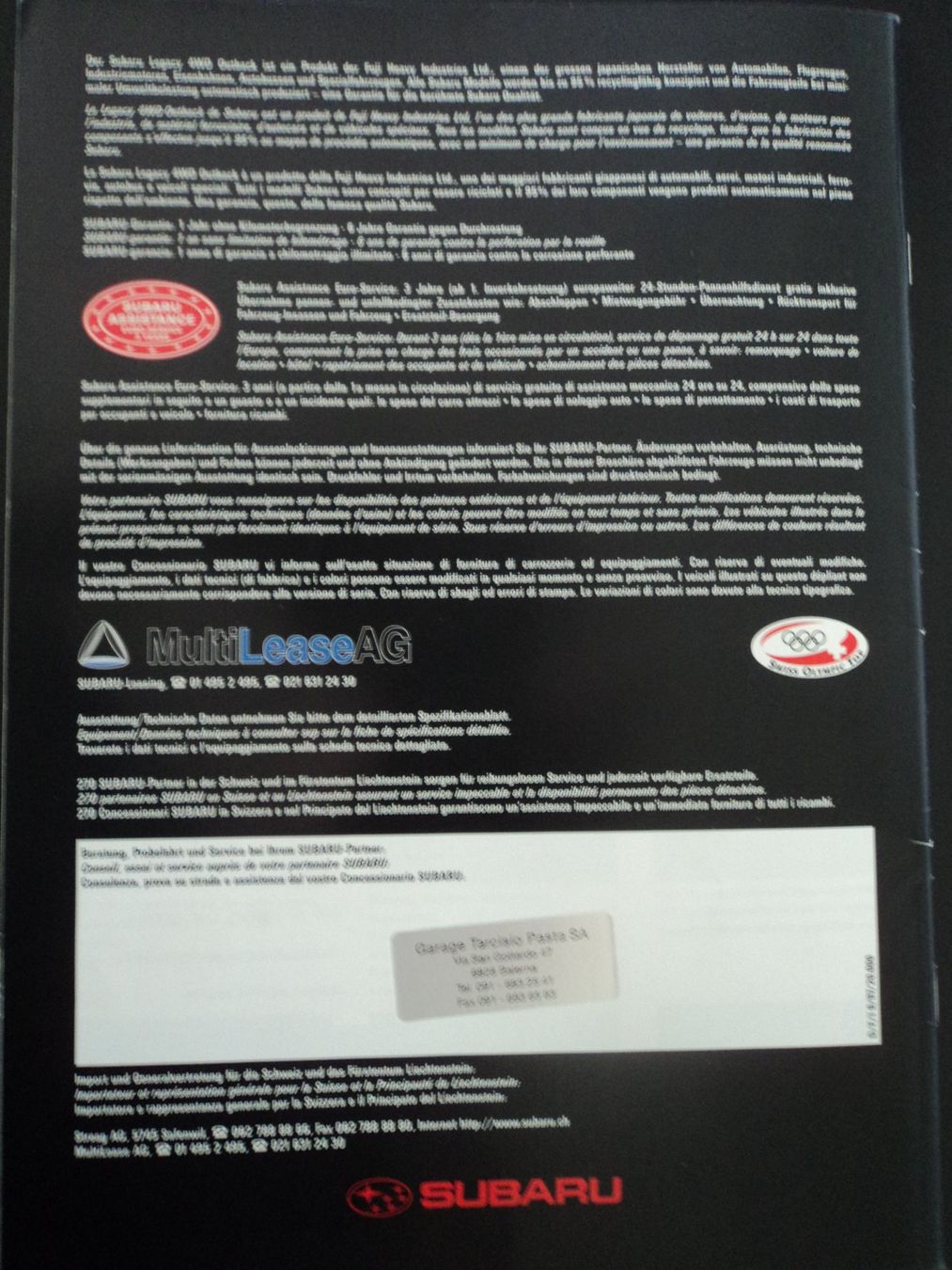 Subaru Documenti: Prospekt Subaru Legacy 4WD Outback 1997 – Usato da Schwarzenburg venduto da modelCARama 7
