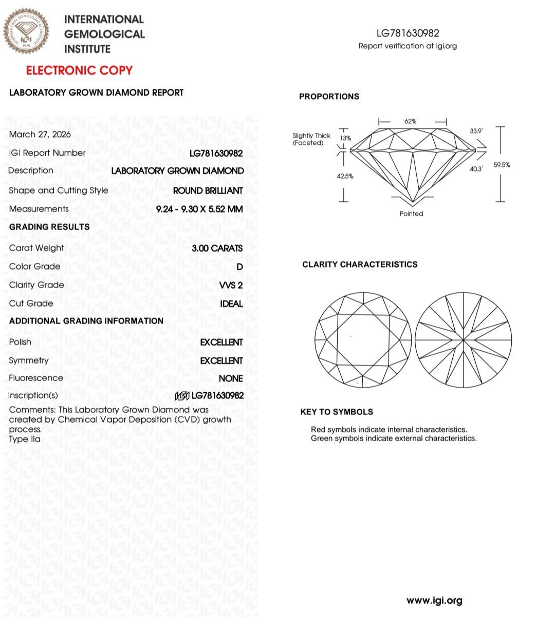 Pierres précieuses: 💎 3.00 ct IGI Lab Diamant D/VVS2 Ideal Cut 💎 – Neuf avec emballage d'origine à Goldach par Eni_5l2d 1