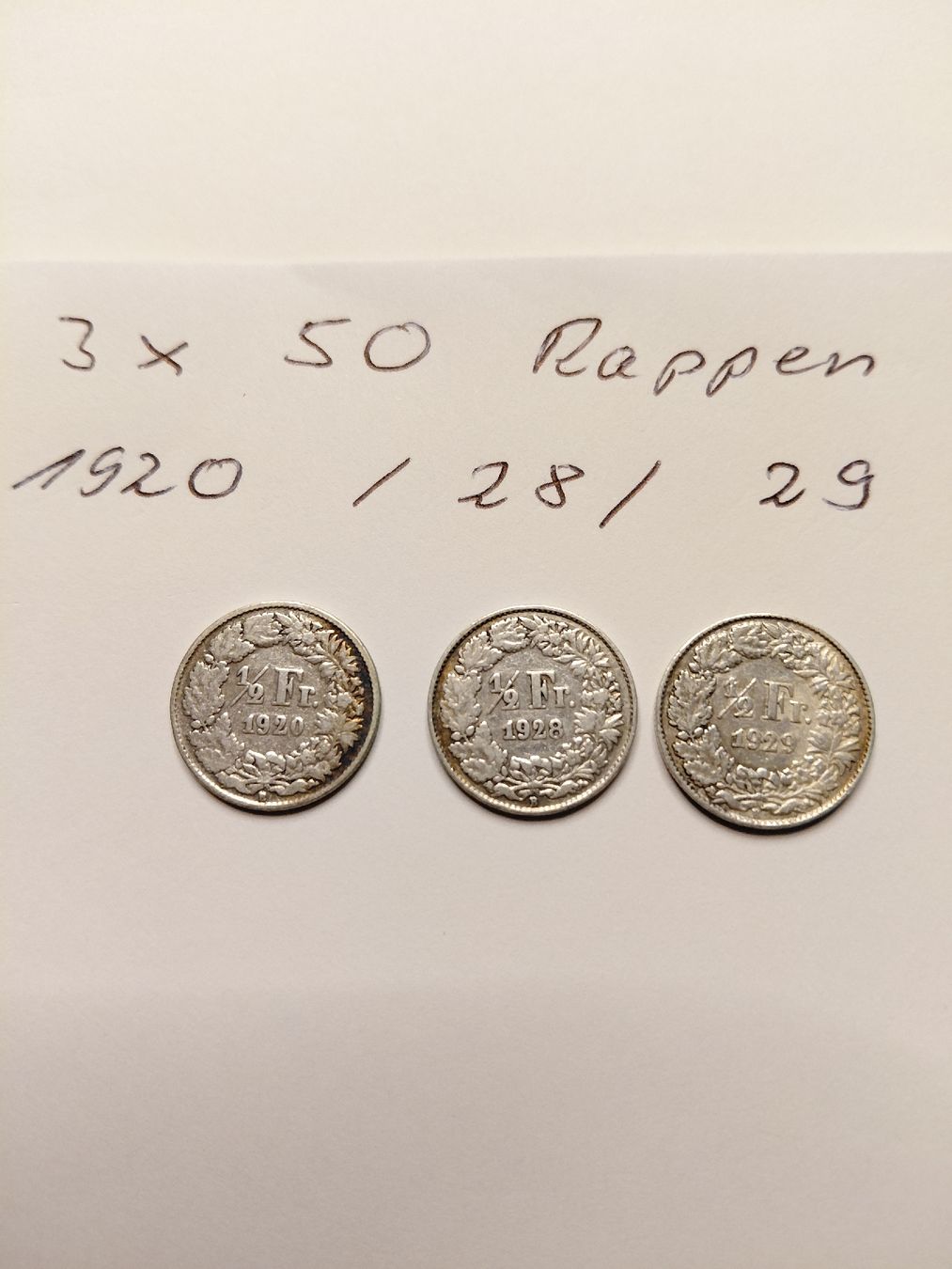 Tutti le monete: 3x 50 Rappen Silber 1920 28 und 29 – Usato da Bonaduz venduto da topolino052
