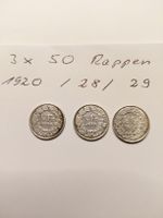 3x 50 Rappen Silber 1920 28 und 29