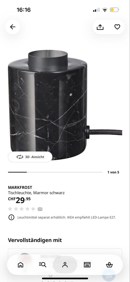 Ikea Lampade: IKEA Tischleuchte MARKFROST Marmor schwarz mit E27 LED Lampe – Usato da Oberuzwil venduto da AbigaelNK 4