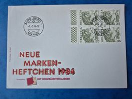 Ersttagsbrief Briefmarkenheftchen 1984  mit Viererblock