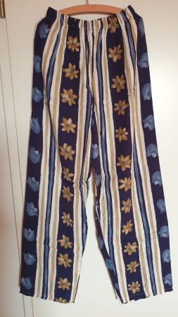 Sommerhose M-L, Beige Blau Weiss, France, Viscose
