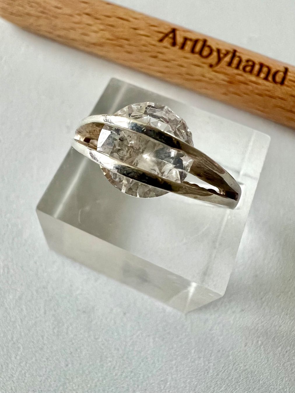 Anelli: Designer Silber Ring 925 mit 9mm schwebendem Zirkonia – Usato da Ruswil venduto da artbyhand 5