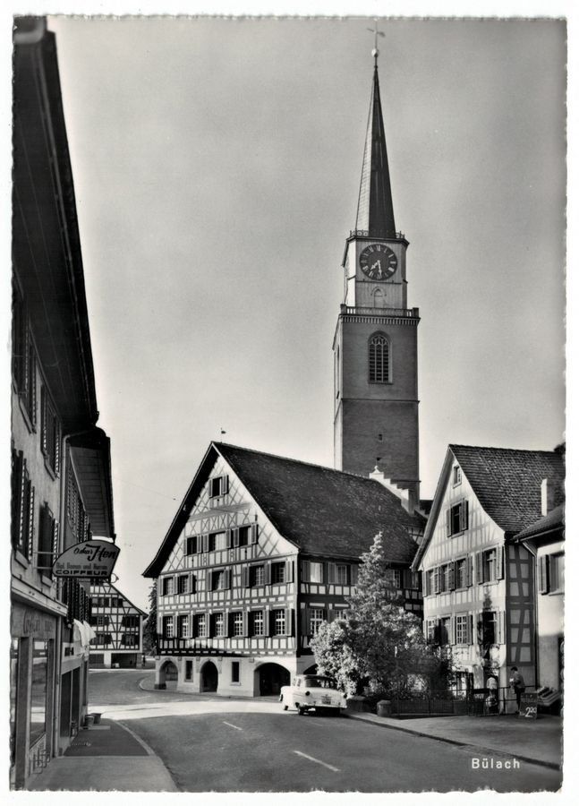 Cartoline postali: Bülach, Kirche, Oldtimer, gelaufen 1964 – Usato da Frauenfeld venduto da POML