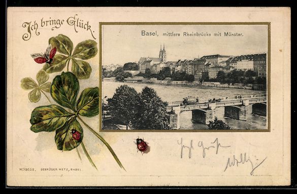 Cartoline postali: Basel, Mittlere Rheinbrücke mit Münste – Usato da Berlin venduto da bartko-reher